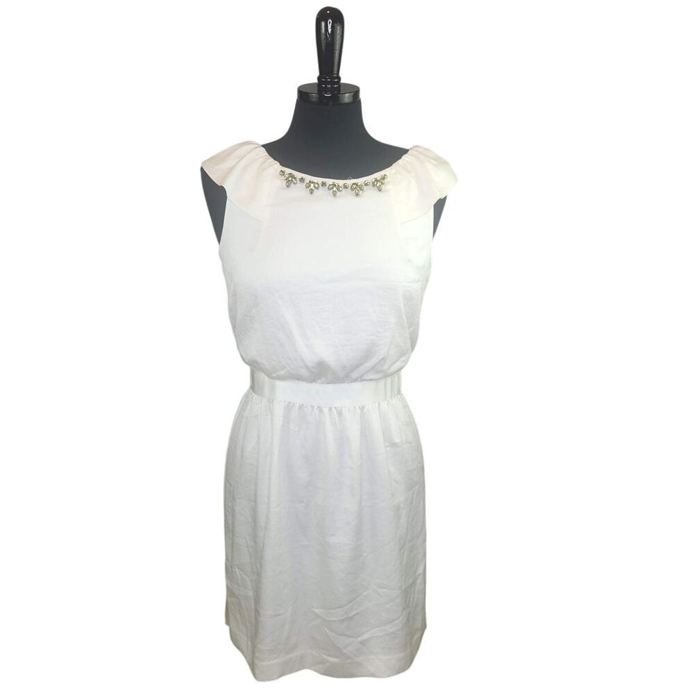 Ann Taylor LOFT White Dress Short Sleeveless Rhinestone Goddess 4